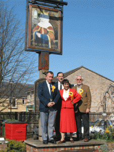 Lib Dem Focus Team outside the old Queen Edith in 2003